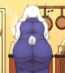 2021 anthro big_butt boss_monster bovid butt butt_focus caprine cleaning clothed clothing denzeltip detailed_background dress female fully_clothed hi_res horn huge_butt inside kitchen long_ears looking_away mammal onomatopoeia rear_view scut_tail singing slightly_chubby solo sound_effects text toriel undertale video_games washing_dishes 