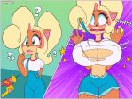  ? absurd_res activision anthro bandicoot big_breasts blonde_hair blush breast_expansion breasts clothing coco_bandicoot confusion crash_bandicoot_(series) dongitos ear_piercing expansion fangs female green_eyes hair hi_res huge_breasts lipstick makeup mammal marsupial navel nipple_outline overalls piercing ranged_weapon raygun solo surprise surprised_expression thigh_expansion thigh_gap tongue topwear torn_clothing torn_topwear transformation video_games wardrobe_malfunction weapon wide_hips 