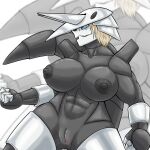  abs aggron anthro anthrofied big_breasts blonde_hair breasts female genitals grey_body hair hi_res metallic_body muscular muscular_female nintendo nipples pok&eacute;mon pok&eacute;mon_(species) pok&eacute;morph pussy solo torfur video_games 