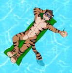  absurd_res andromorph anthro beverage eyewear felid genitals hi_res intersex machairodontine male mammal nude pantherine poolside pussy redjasper solo sunglasses tiger water 