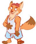  2016 anthro belly bulge canid canine clothing disney fox gideon_grey hi_res male mammal shirt slightly_chubby solo the-alfie-incorporated topwear underwear zootopia 