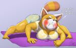  aggressive_retsuko ailurid anthro big_breasts black_nose blush bodily_fluids breasts clothed clothing exercise eyes_closed feet female g4rron humanoid_feet jack-o&#039;_pose mammal orange_body overweight overweight_female pose red_panda retsuko sanrio shirt solo sweat sweatdrop sweaty_breasts sweaty_legs thick_thighs tired topwear translucent translucent_clothing wet wet_clothing wet_shirt wet_topwear wide_hips 
