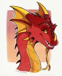  2021 digital_media_(artwork) dragon headshot_portrait hi_res horn icelectricspyro looking_at_viewer portrait red_eyes smile spines 