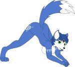  alpha_channel anthro ass_up az345g blue_body blue_fur blue_hair breasts canid canine female fox fur green_eyes hair jack-o&#039;_pose krystal mammal nintendo nude pose raised_tail simple_background solo spread_legs spreading star_fox transparent_background video_games 