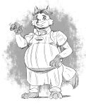  2017 anthro apron belly bottomwear canid canine clothing disney fox gideon_grey male mammal monochrome overweight overweight_male pants reagan700 shirt solo topwear zootopia 