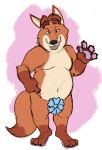  2016 anthro baron_puddin_paws belly biped black_nose blue_eyes canid canine convenient_censorship disney fox gideon_grey hi_res male mammal overweight overweight_male simple_background solo zootopia 