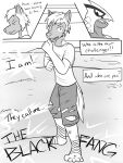  2015 3:4 anthro anthrofied bottomwear clothed clothing comic dialogue english_text fighting_pose foot_wraps fully_clothed fuze gordon_(fuze) greyscale groudon hi_res legendary_pok&eacute;mon male monochrome nintendo pawl_(fuze) pok&eacute;mon pok&eacute;mon_(species) pok&eacute;morph poochyena pose shirt shorts t-shirt text topwear torn_bottomwear torn_clothing torn_shorts video_games wraps 