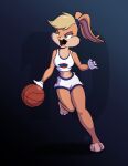  2021 3_toes 4_fingers absurd_res anthro ball basketball basketball_(ball) basketball_uniform blonde_hair bottomwear clothed clothing feet female fingers fur gloves gradient_background green_eyes hair handwear hi_res lagomorph leporid lola_bunny long_ears looney_tunes mammal midriff open_mouth rabbit scut_tail shorts simple_background small_chest solo space_jam sportswear sycotei-b tan_body tan_fur toes topwear uniform warner_brothers white_bottomwear white_clothing white_gloves white_handwear white_shorts white_topwear 