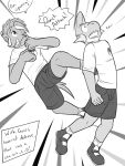  2015 3:4 anthro anthrofied bottomwear clothed clothing comic duo electrike english_text fight flying_kick footwear fully_clothed fuze gao_(fuze) greyscale hi_res jolt_(fuze) kick male monochrome mudkip nintendo pok&eacute;mon pok&eacute;mon_(species) pok&eacute;mon_move pok&eacute;morph shirt shoes shorts socks suspended_in_midair t-shirt text topwear video_games zoom_lines 