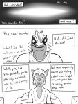  2015 3:4 anthro anthrofied bed clothed clothing comic dialogue duo english_text furniture fuze gordon_(fuze) greyscale groudon hi_res legendary_pok&eacute;mon male monochrome nintendo on_bed pawl_(fuze) pok&eacute;mon pok&eacute;mon_(species) pok&eacute;morph poochyena shirt tank_top text topless topwear under_covers video_games waking_up 