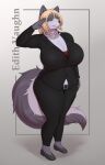  absurd_res anthro big_breasts blonde_hair breasts canid canine canis edith_vaughn female fur hair harnny hi_res kemono mammal mature_female multicolored_body multicolored_fur solo two_tone_body two_tone_fur wolf 