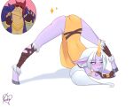  bare_legs bent_over blush butt crossed_arms duo female female_focus hair hi_res hooves horn horned_humanoid humanoid jack-o&#039;_pose league_of_legends long_hair male meme ponytail pose purple_body purple_skin riot_games sett_(lol) simple_background slim soraka spread_legs spreading standing vastaya video_games white_background white_hair wide_hips xeekah yellow_eyes 