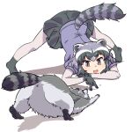  2021 animal_humanoid anus arai-san biped black_nose butt clothed clothing duo feral fur grey_body grey_fur hi_res humanoid humanoid_hands jack-o&#039;_pose kemono_friends mammal mammal_humanoid pose procyonid procyonid_humanoid raccoon raccoon_humanoid simple_background umikazenet3 white_background x_anus 