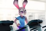  anthro disney exercise female gym judy_hopps lagomorph leporid mammal polkadod rabbit solo treadmill workout workout_clothing zootopia 
