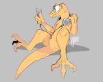  anthro apple_inc. eyewear glasses headphones hi_res ipod lizard looking_at_object looking_at_phone male male/male music_player phone portable_music_player reptile scalie simple_background sitting sodacaps solo 