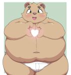  &lt;3 2021 anthro belly big_belly blush brown_body brown_fur bulge clothing fur green_eyes hi_res inigo_(kusosensei) kemono kusosensei male mammal navel obese obese_male overweight overweight_male simple_background solo underwear ursid 