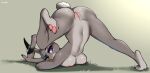  2021 anthro areola ass_up blush breasts butt cleft_of_venus digital_media_(artwork) dipstick_ears disney female fur genitals grass grey_body grey_fur hi_res jack-o&#039;_pose judy_hopps lagomorph leporid light lighting looking_at_viewer mammal multicolored_ears navel nipples nude peach_pussy pink_areola pink_nipples pink_nose plant pose purple_eyes pussy rabbit shaded simple_background solo spread_legs spreading zhadart zootopia 