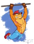  2021 abs absurd_res activision anthro armpit_hair athletic bandicoot bodily_fluids body_hair clothed clothing crash_bandicoot crash_bandicoot_(series) dg254 digital_drawing_(artwork) digital_media_(artwork) exercise gloves hair handwear hi_res male mammal marsupial muscular muscular_male nipples pecs pubes solo sweat teeth topless video_games 