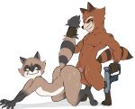  absurd_res anal anal_penetration anthro anthro_on_anthro anthro_penetrated anthro_penetrating anthro_penetrating_anthro balls brown_body brown_fur butt duo eroborus fur genitals guardians_of_the_galaxy gun hi_res male male/male male_penetrated male_penetrating male_penetrating_male mammal marvel nude penetration penis procyonid raccoon ranged_weapon rocket_raccoon simple_background tail_grab weapon white_background 