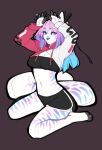  2021 5_fingers anthro blue_eyes breasts clothed clothing digital_media_(artwork) eyebrows eyelashes feet felid feline female fingers hair mammal midriff navel ni70 purple_hair simple_background smile solo toes 