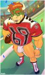  2021 3:5 absurd_res american_football anthro ball belly biped border bowser bulge clothed clothing digital_media_(artwork) football_(ball) footwear hair hi_res high-angle_view horn jockstrap koopa male mario_bros musclegut muscular muscular_anthro muscular_male nintendo number plantigrade scalie socks solo sport sportswear standing topwear underwear video_games wardraws white_border wristband 