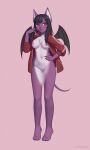  2020 anthro areola bat_wings biped bottomless breasts chest_tuft chiropteran clothed clothing cristalavi female fur genitals hair hi_res long_hair looking_at_viewer mammal membrane_(anatomy) membranous_wings nipples open_clothing open_topwear pteropodid purple_body purple_fur pussy red_clothing red_eyes simple_background solo standing topwear tuft white_body white_fur wings 