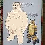  1:1 2021 absurd_res american_black_bear anthro balls belly black_bear duo flaccid fur genitals hi_res humanoid_genitalia humanoid_penis kermode_bear male mammal moobs navel nipples overweight overweight_male penis quasarbearcat ursid ursine white_body white_fur 