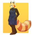  ailurid alpha_channel anthro big_tail breasts clothing eyebrows female frikinky hi_res looking_away mammal nanda overalls red_panda small_breasts solo thick_eyebrows 