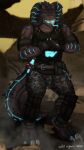  anthro armor bethesda_softworks bioluminescence deathclaw emzietowers fallout garra_mortal_(halofanjak) glowing glowing_eyes glowing_tongue hi_res male nuka-cola nuka-cola_quantum quantum_deathclaw_(fallout) reptile scalie solo tongue video_games 
