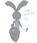  anthro backsack balls big_butt butt clothed clothing digital_media_(artwork) dress_shirt english_text fatalafterdark genitals hi_res lagomorph leporid long_ears male mammal partially_clothed rabbit rear_view shirt simple_background solo text thick_thighs topwear vib-ribbon vibri video_games white_background wide_hips 