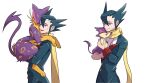  ambiguous_gender bodily_fluids bonding carrying_partner eyes_closed felid feral grimsley_(pokemon) group hand_on_butt hand_on_shoulder hi_res hug human larger_human liepard love male mammal nintendo one_eye_closed open_mouth open_smile pok&eacute;mon pok&eacute;mon_(species) purrloin simple_background size_difference smaller_feral smile standing sweat sweatdrop usarinko video_games wink 