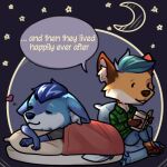  &lt;3 1:1 anthro canid canine chibi dialogue duo english_text fox inner_ear_fluff kiri-anko lying male male/male mammal on_front shaded sitting sleeping text tuft 