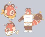  2021 ailurid anthro brown_nose bulge clothing digitslayer hi_res male mammal multiple_poses orange_body pose red_panda shirt simple_background slightly_chubby solo topwear underwear 