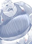  2021 anthro belly boxers_(clothing) bulge clothing cute_fangs dain_4201 facial_hair goatee hi_res kemono looking_at_viewer male mammal moobs navel nipples overweight overweight_male restricted_palette shirt simple_background solo topwear underwear ursid white_background white_clothing white_underwear 