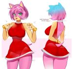 absurd_res amy_rose anthro clothing colored_fingernails colored_nails english_text eulipotyphlan female fingernails fur green_eyes hair hedgehog hi_res mammal nails pink_body pink_hair red_clothing sega sofit solo sonic_the_hedgehog_(series) text thick_thighs tongue tongue_out 