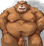  2018 anthro asian_clothing balls belly big_belly blush brown_body brown_fur clothing east_asian_clothing edit fundoshi fur genitals japanese_clothing kotobuki male mammal moobs navel nipples overweight overweight_anthro overweight_male penis solo uncensored underwear ursid white_clothing white_underwear 