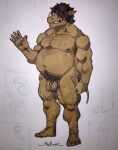  anthro balls belly butch_(madboart) flaccid genitals gesture madboart male mammal navel nipples obese overweight penis plantigrade pubes rhinocerotoid scruffy solo waving 