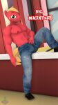  3d_(artwork) 9:16 anthro big_macintosh_(mlp) boots bottomwear clothed clothing denim denim_clothing digital_media_(artwork) earth_pony equid equine footwear friendship_is_magic hair hasbro hi_res horse jeans looking_at_viewer male mammal my_little_pony nipples pants plantigrade pony ray_cyber_tech_(artist) shirtless smile solo source_filmmaker straw_in_mouth text topless 