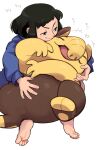  &lt;3 ambiguous_gender belly_rub black_hair clothed clothing drowzee duo female green_eyes hair human japanese_text komeko-nk mammal nintendo pok&eacute;mon pok&eacute;mon_(species) semi-anthro text translated video_games 