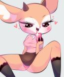  &lt;3 2021 aggressive_retsuko antelope anthro blush bottomwear bovid breasts brown_body clothing female hi_res holding_object holding_phone horn mammal nipple_outline oopsynsfw open_mouth phone pink_clothing pink_underwear sanrio simple_background skirt smile solo tsunoda underwear white_background 