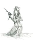  anthro baron_engel breasts cleavage clothed clothing diving_mask eyebrows female graphite_(artwork) greyscale gun hair handgun hi_res long_hair looking_at_viewer mammal mask mephitid monochrome pencil_(artwork) pistol ranged_weapon rosemary_parker_(character) scope scuba simple_background skunk solo traditional_media_(artwork) walther_p-38 water weapon wet wetsuit white_background 