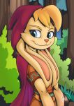  activision anthro bianca_(spyro) blue_eyes breasts clothed clothing day detailed_background female forest grass hair hi_res lagomorph leporid mammal mysticalpha outside plant rabbit smile spyro_the_dragon tree video_games 