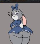 absurd_res anthro big_butt breasts butt clothed clothing digital_media_(artwork) disney english_text female fur grey_body grey_fur hi_res joaoppereiraus judy_hopps lagomorph leporid looking_at_viewer mammal rabbit simple_background solo text thick_thighs zootopia 