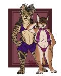  2021 alpha_channel amanra_(fuzzikayu) anthro areola big_breasts bottomwear breasts brown_body brown_fur brown_hair caracal caracal_(genus) claws clothing convenient_censorship digital_media_(artwork) digitigrade dipstick_ears dipstick_tail dread_locks duo ear_piercing ear_ring felid feline female fur fuzzikayu green_eyes hair hand_behind_head hand_on_hip hi_res hyaenid inner_ear_fluff looking_at_viewer mammal multicolored_ears multicolored_tail navel navel_piercing nipple_outline panties piercing red_background scarf shorts simple_background smile spots spotted_hyena tan_body tan_fur toe_claws toeless_(marking) tuft underwear vampirika vazha_(vampirika) yellow_eyes 