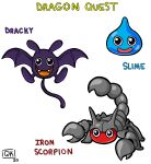  absurd_res arachnid arthropod black_eyes blue_body chibi chiropteran dracky_(dragon_quest) dragon_quest fangs goo_creature grey_body hi_res iron_scorpion mammal purple_body qkranks red_body red_skin scorpion slime_(dragon_quest) square_enix video_games 