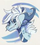  2021 blue_eyes digital_media_(artwork) dragon fur furred_dragon hair headshot_portrait hi_res horn icelectricspyro portrait smile 