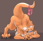  aeonspassed agate_(aeonspassed) anthro ass_up blush breasts butt claws female horn jack-o&#039;_pose kobold looking_at_viewer lying meme non-mammal_breasts nude on_front on_ground pose reptile ribbons scalie smile solo spread_legs spreading tail_bow tail_ribbon 