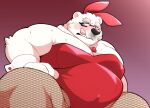  12beat13 2021 anthro belly blush bow_tie bunny_costume clothed clothing costume eyewear glasses kemono male mammal mature_male overweight overweight_male polar_bear solo ursid ursine 