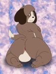  3:4 absurd_res animal_crossing anthro balls big_butt brown_body butt cake_top canid canine canis digby_(animal_crossing) digital_media_(artwork) domestic_dog genitals hair hi_res looking_at_viewer male mammal nintendo nude shih_tzu solo toy_dog video_games 