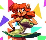 anthro big_breasts breasts clothed clothing dress female groove1121 hair hi_res julie_bruin looking_at_viewer mammal nipple_outline orange_hair solo tiny_toon_adventures tongue tongue_out ursid warner_brothers 